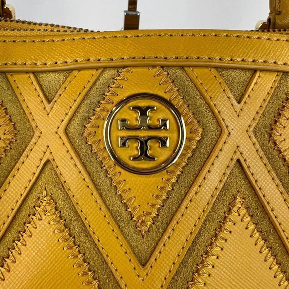 Tory Burch Mustard Gold Argyle Leather Tote Handbag $698 - Picture 2 of 16